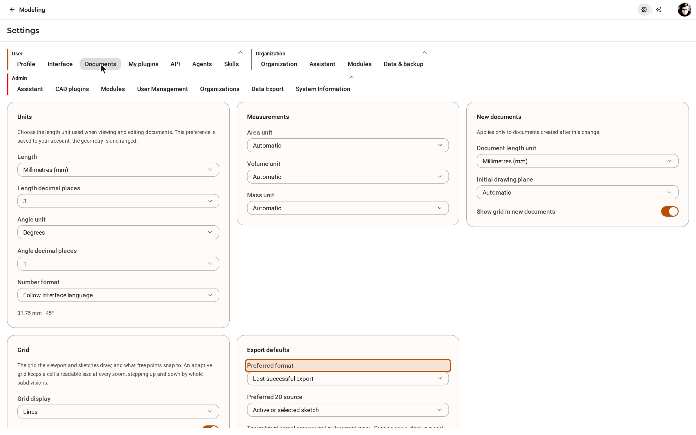 To have STEP at the top of the Export menu, open Settings, choose Documents, and set Preferred format under Export defaults.