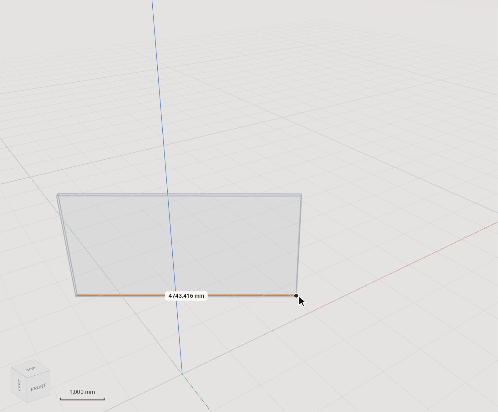 Click the start of the wall's base line, then move along it: the panel follows the pointer.