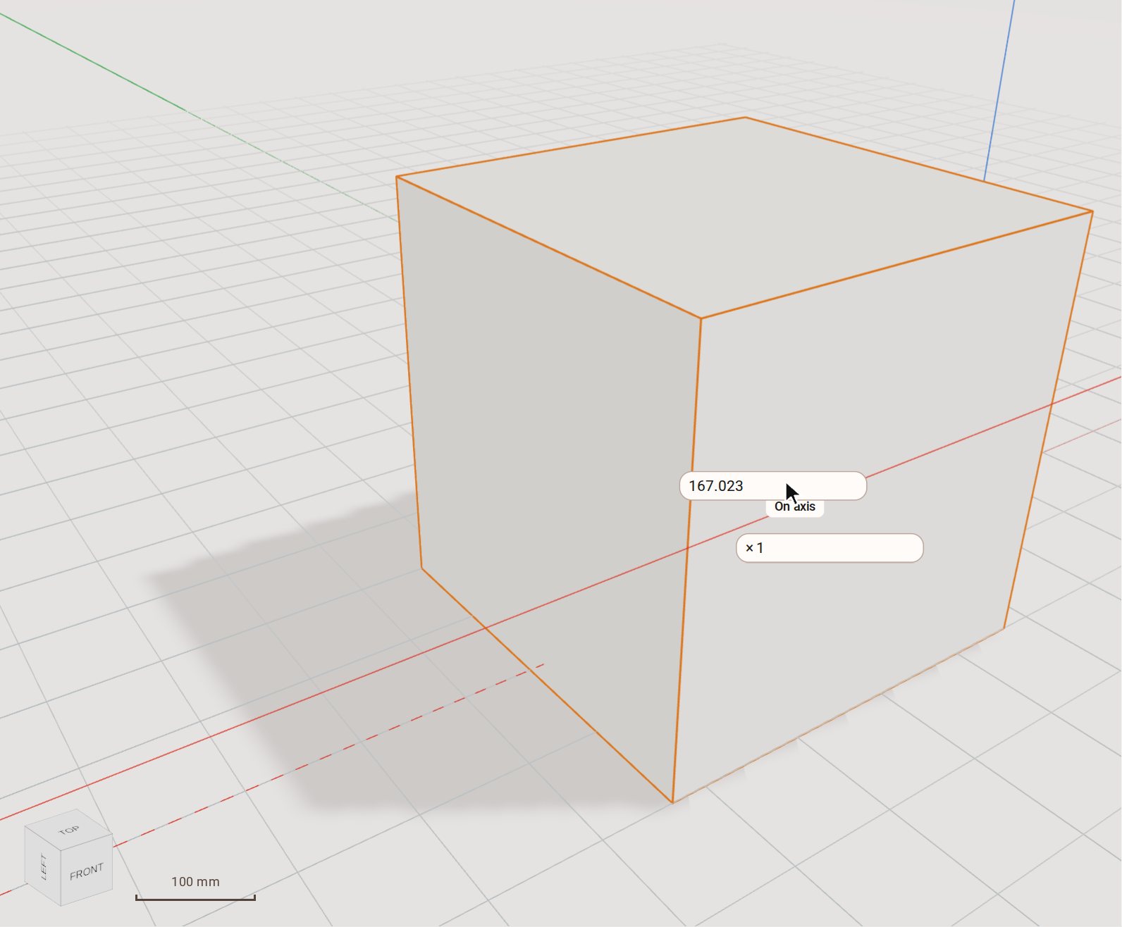 Click a point on the box to pick it up and move the pointer. Press the Right arrow key to lock the move to the red axis.