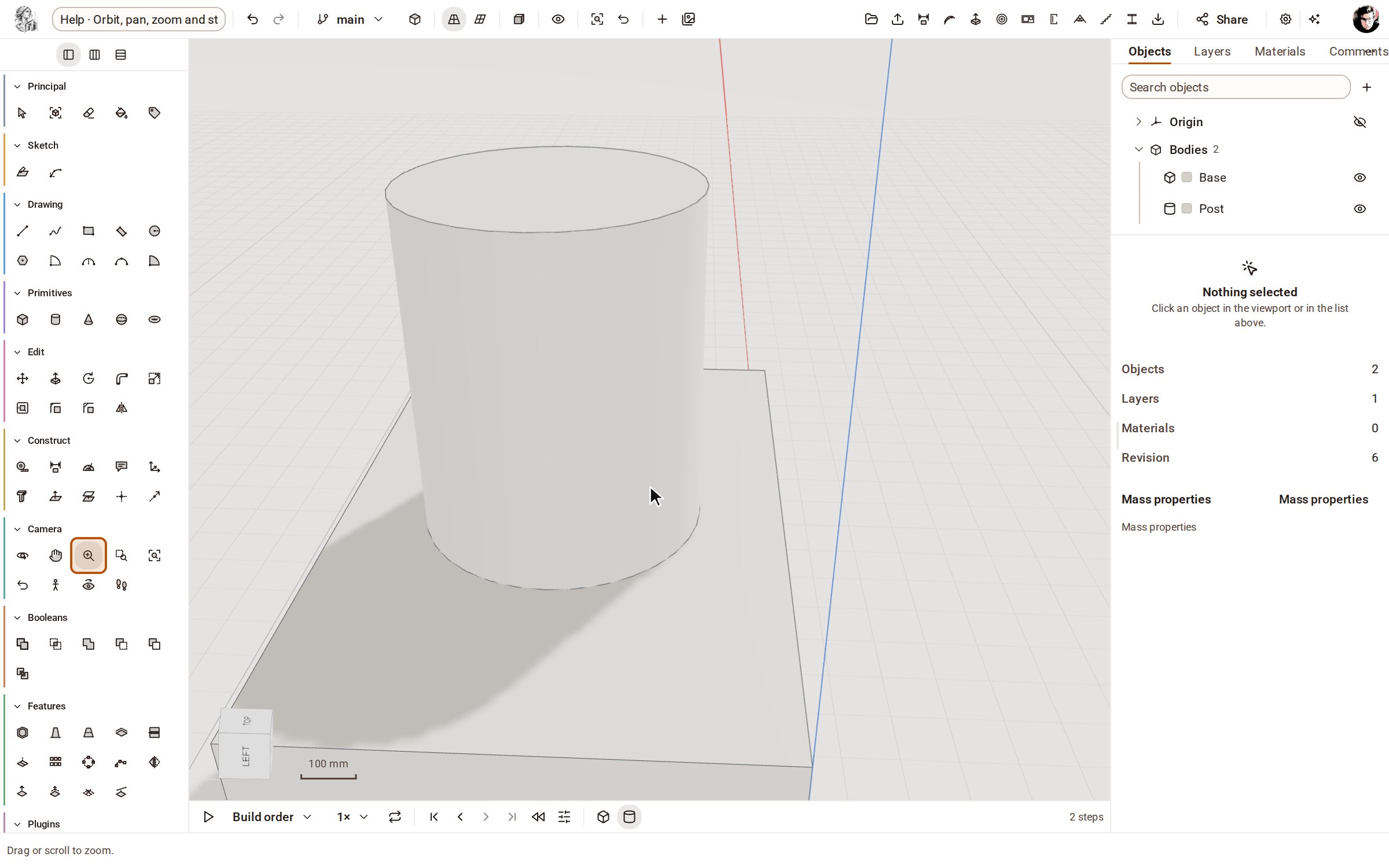 Pick Zoom, or press Z, and drag up or down to move closer or further away. The mouse wheel zooms too, towards whatever is under the pointer.