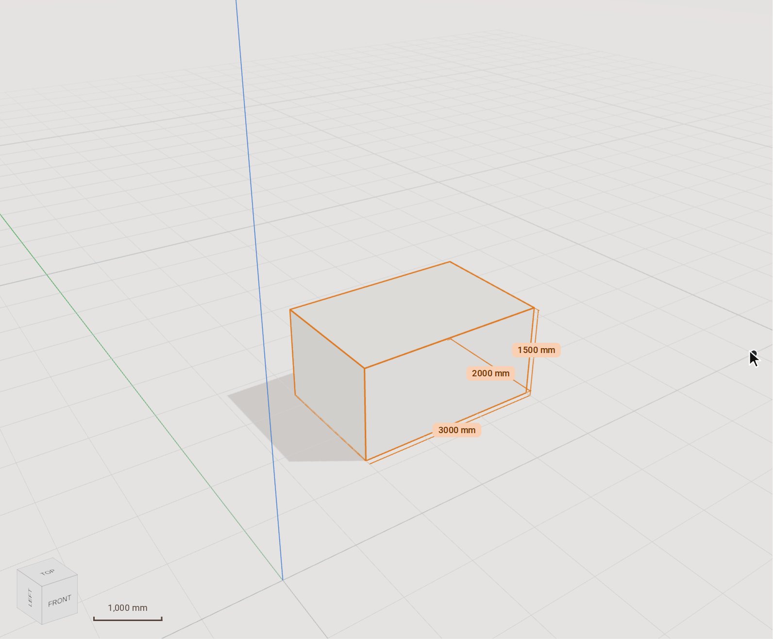 Type the height, 1500, and press Enter. The box is placed.