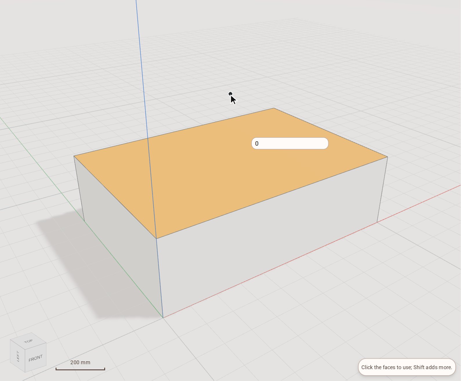 Click the face to push or pull — here the top of the slab. It lights up, and the tool waits for a distance.
