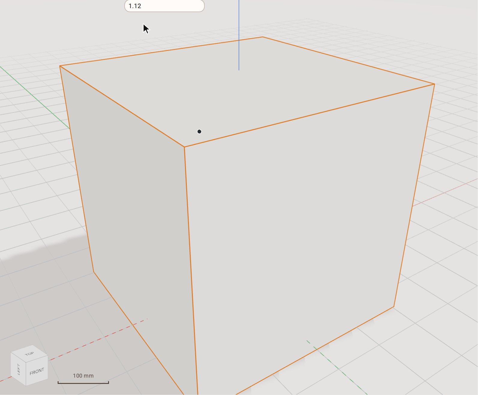 Click a point near the top front corner of the box and move the pointer away from the box. The preview grows with the pointer.