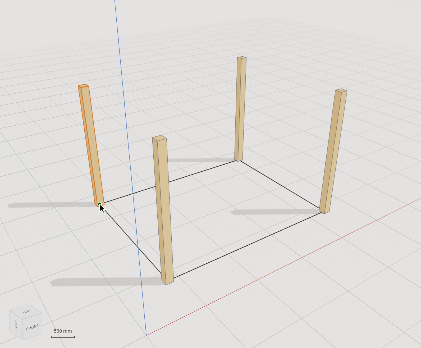 Click the four corners of the set-out. Each click stands a post there, centred on the corner and as tall as the tray's Height.