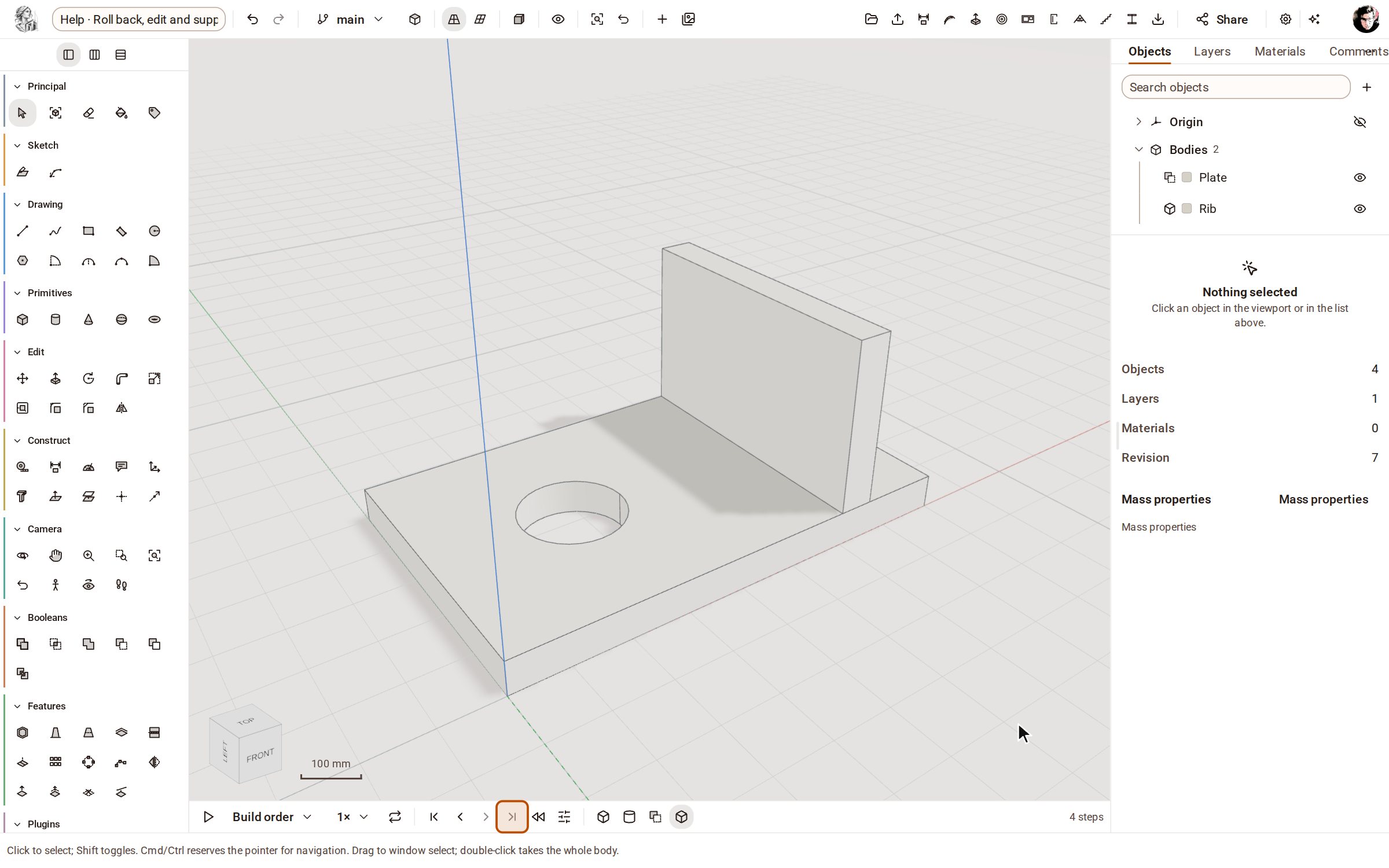 Click Show every step, at the end of the arrows beside the timeline, to bring the whole model back.