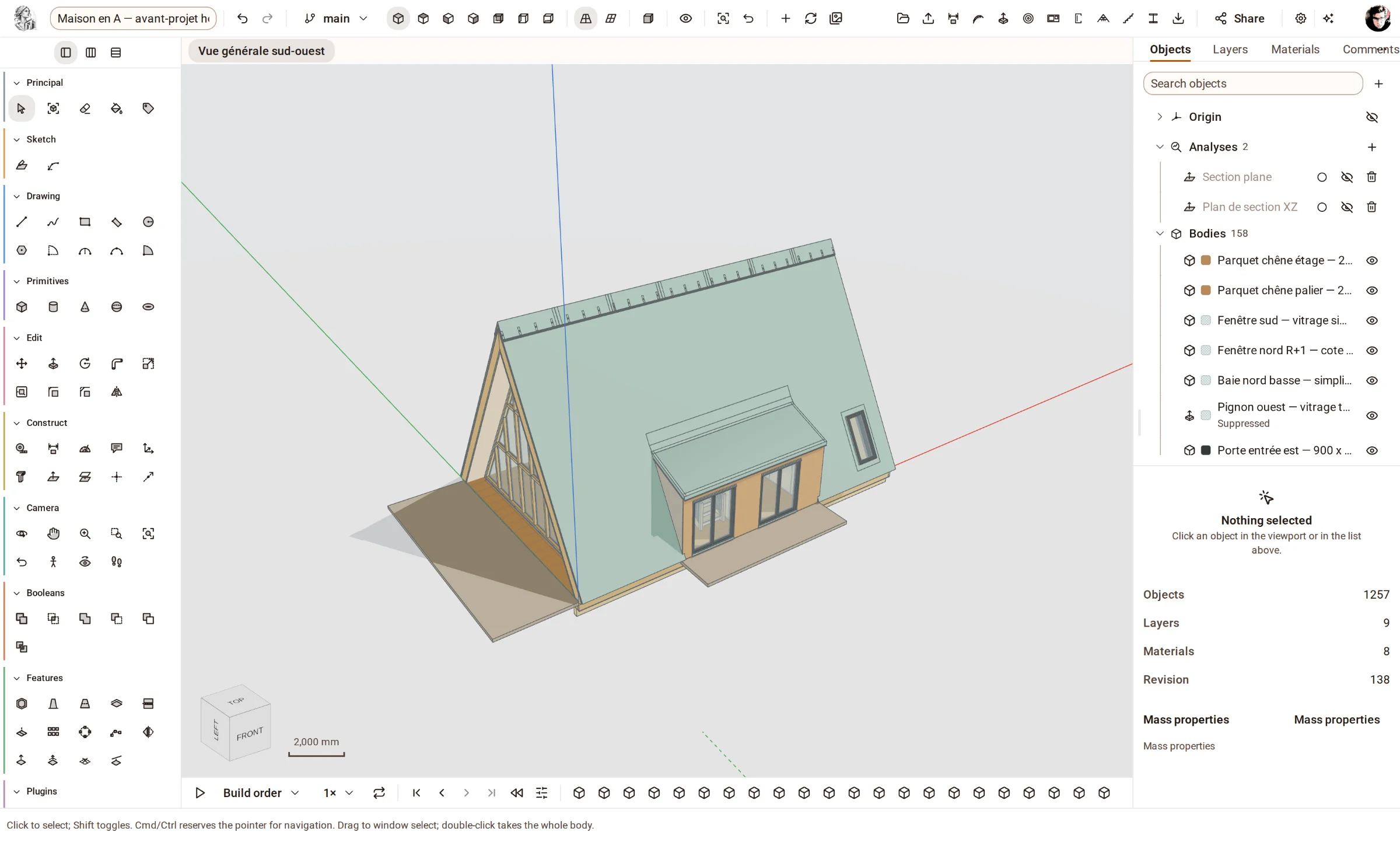 An A-frame house — an outline design, ready for the construction modules.