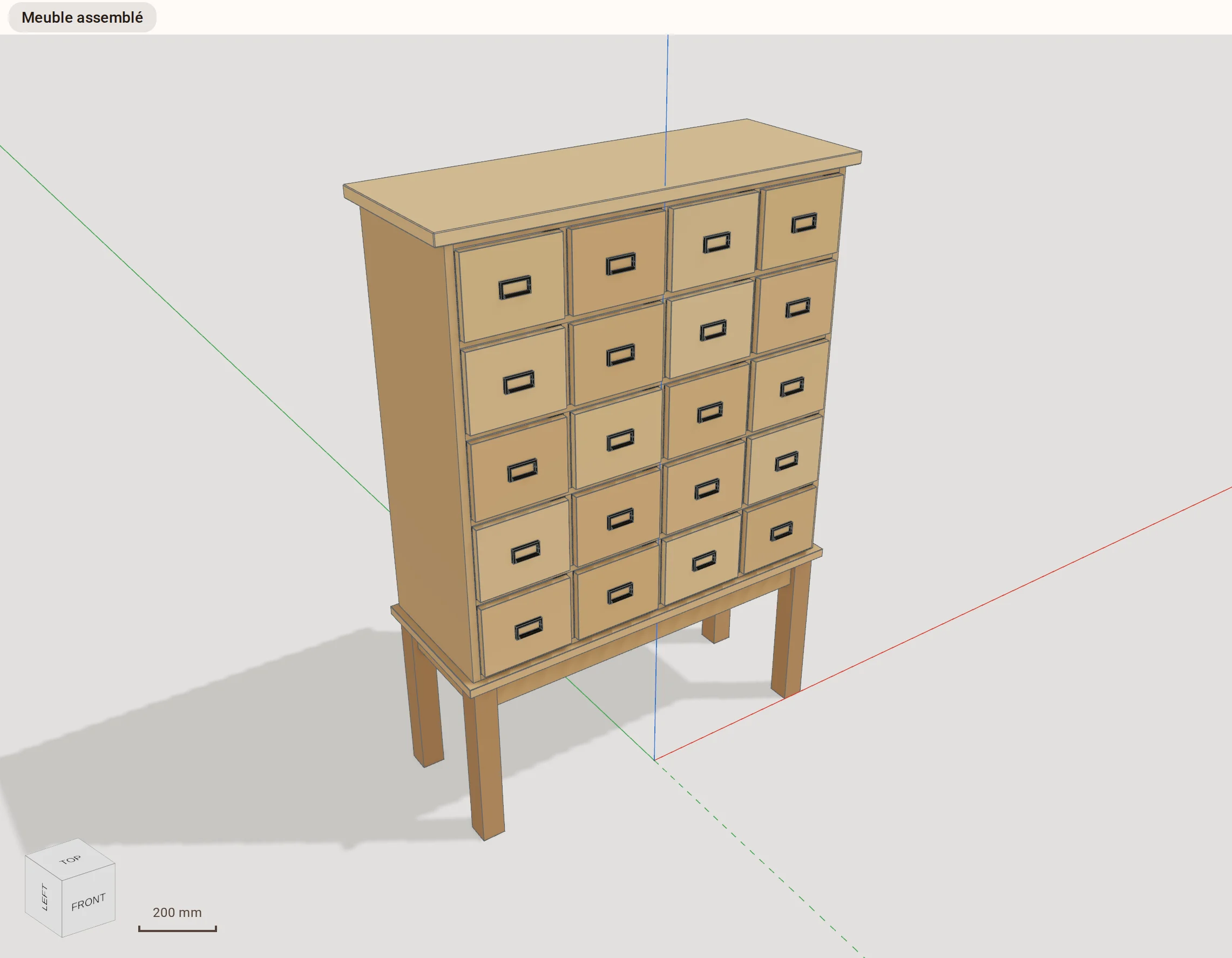 An apothecary cabinet with twenty drawers modelled in Kozorosa.