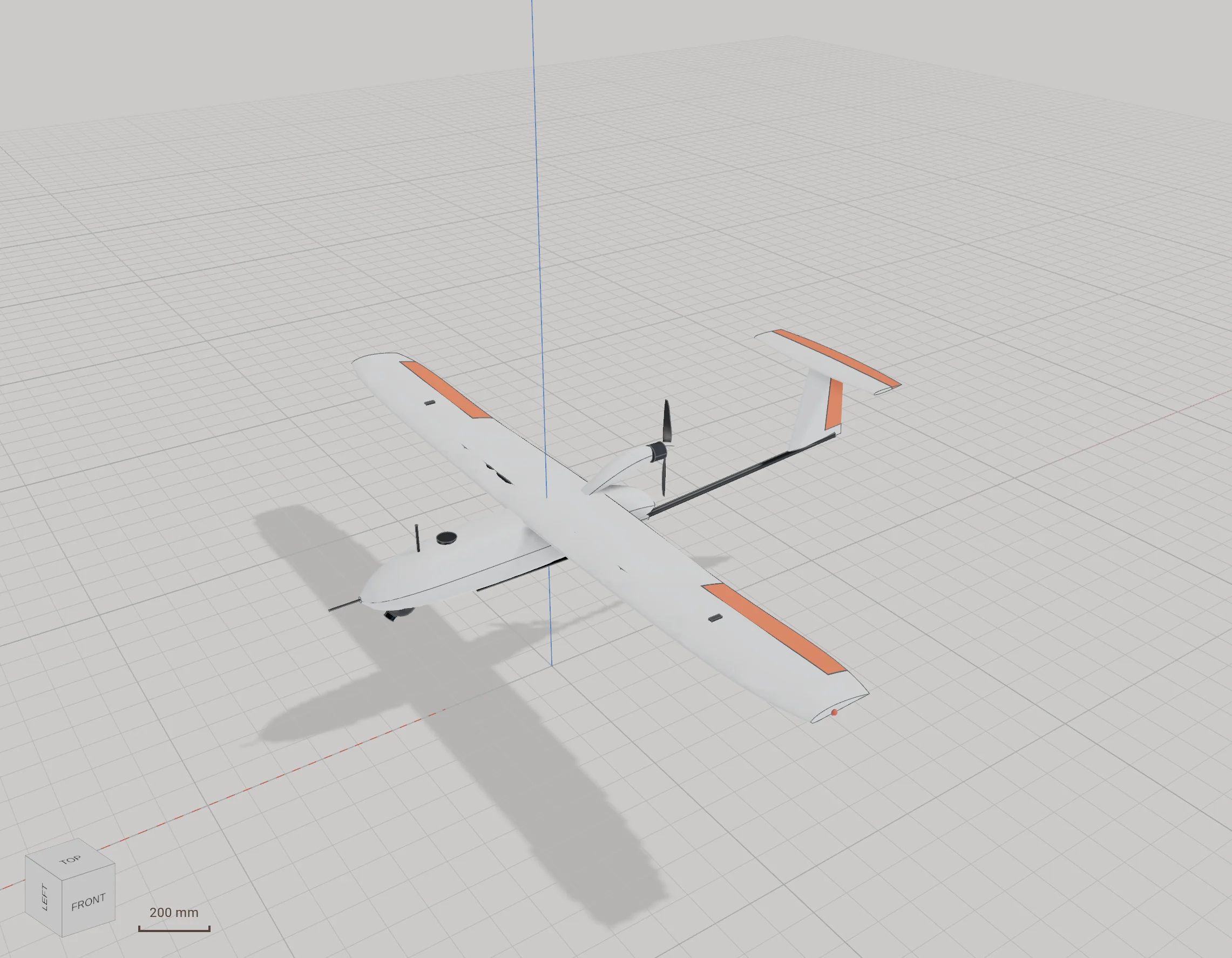 A fixed-wing survey drone with a T-tail.