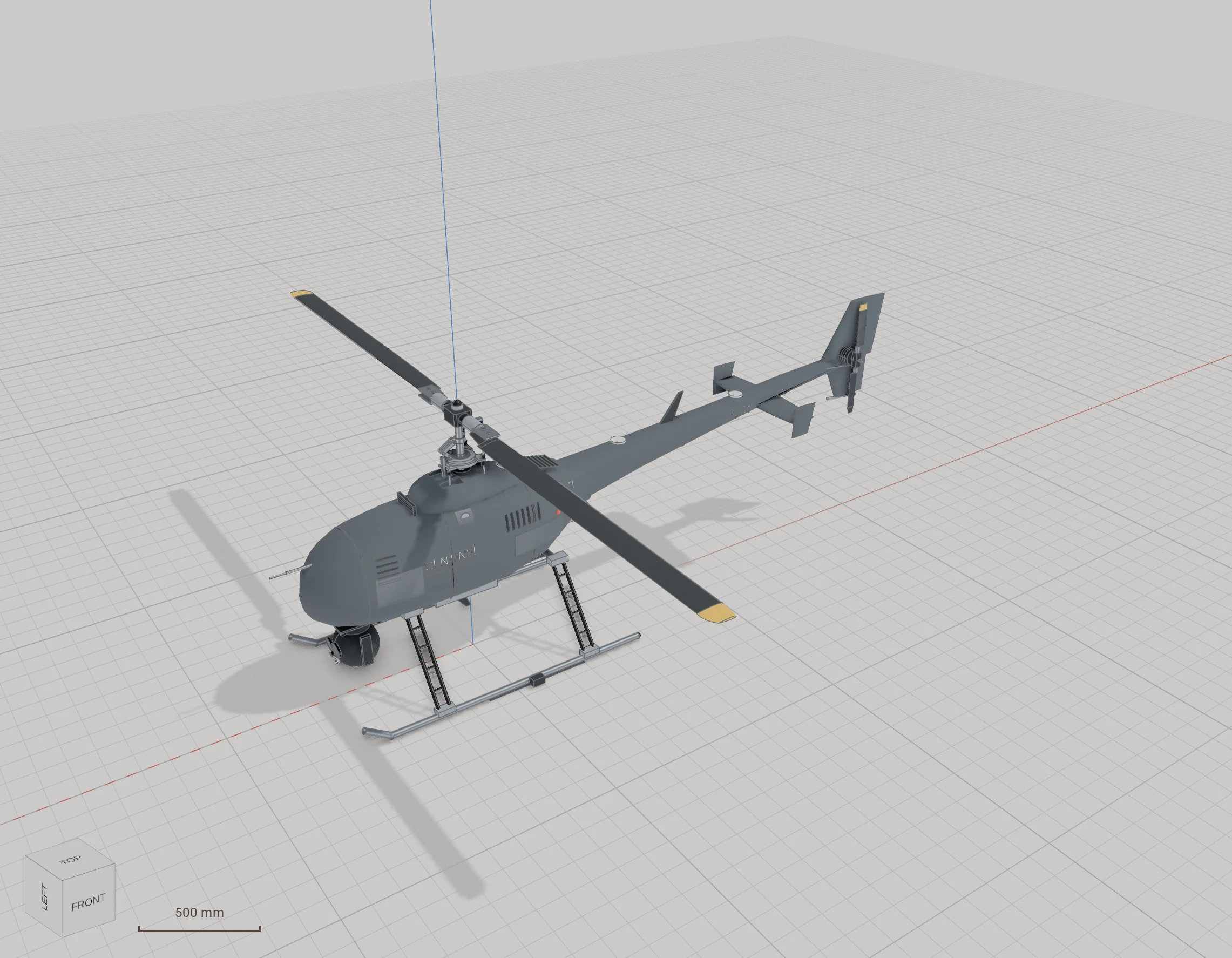 An unmanned helicopter modelled in Kozorosa.