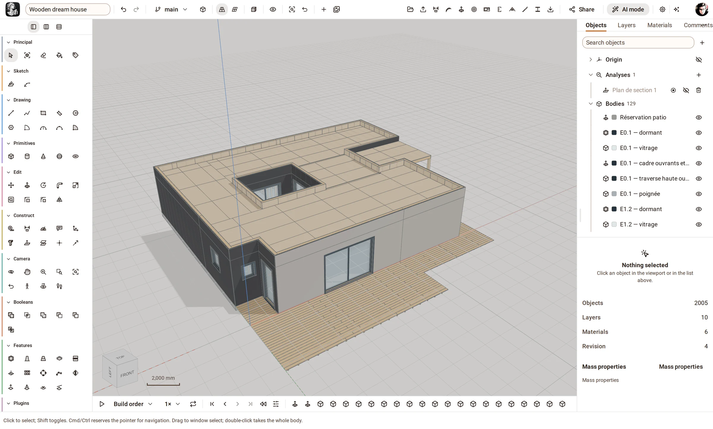 Materials and scenes — real materials, lighting and shadows on a timber house.