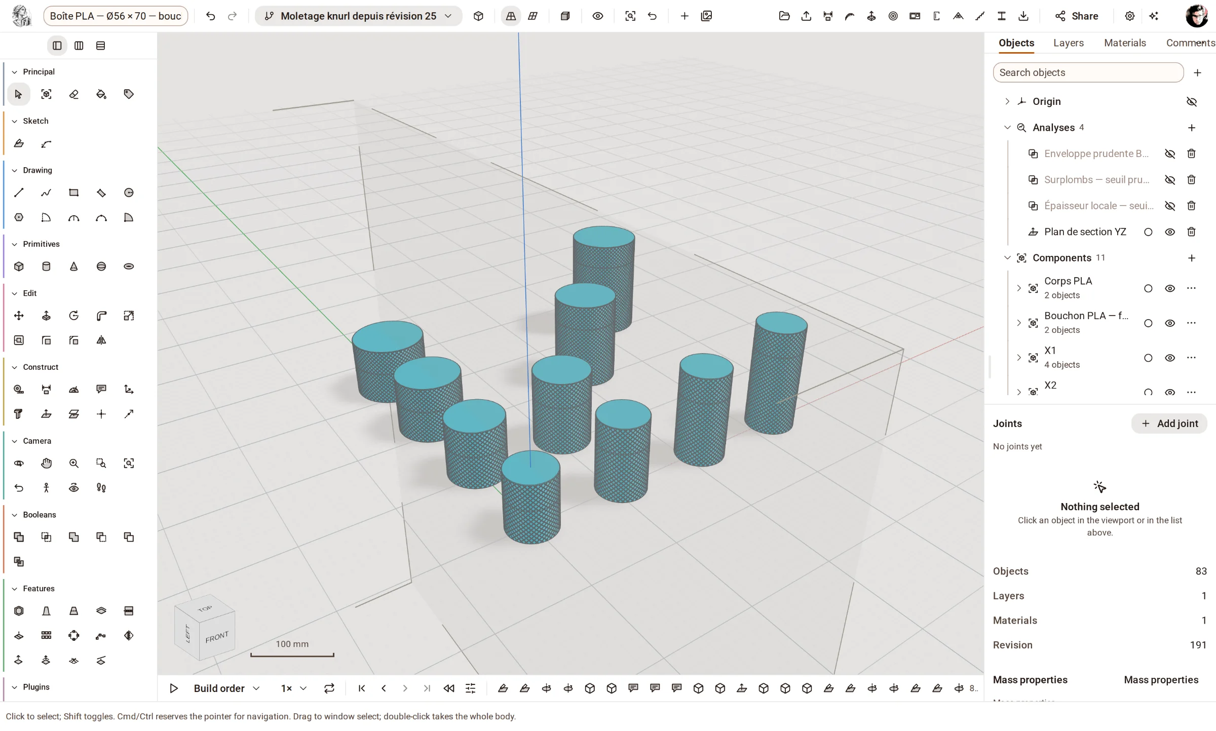 A printable box with a screw-on cap — threads and knurls from the parts library, printability checked by requirements.