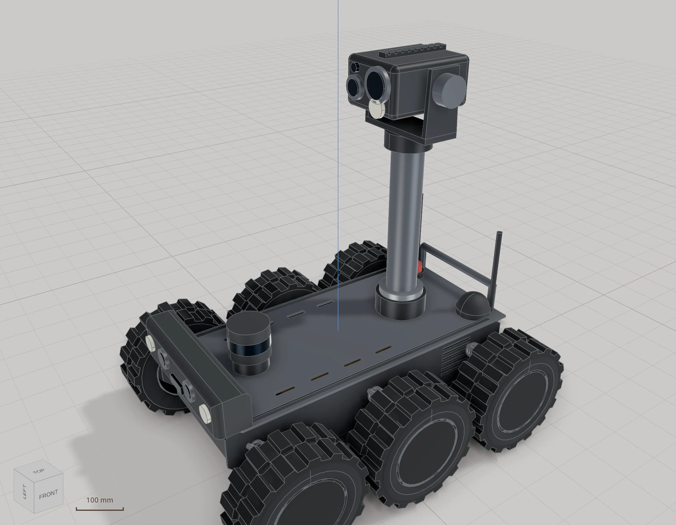 A six-wheeled rover modelled in Kozorosa.