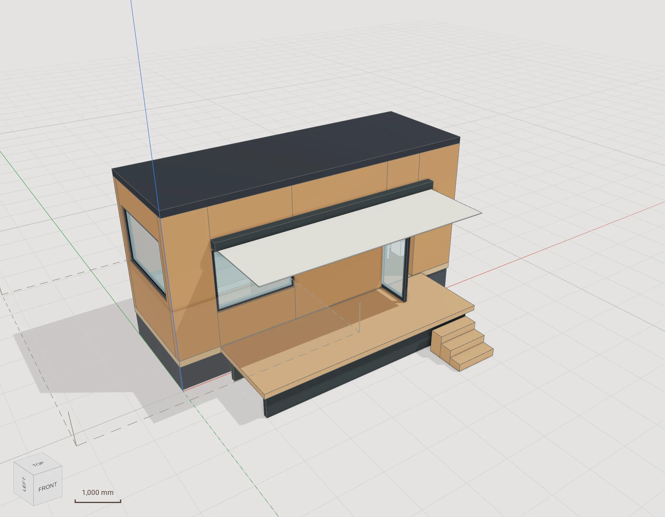 A tiny house concept with timber cladding.